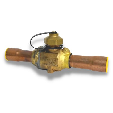 Essen CO2 transcritical ball valve comes fitted with retainer. Maximum working pressure 130 bar. Copper tail connections are K65 (CuFE2P) a high strength modified copper alloy. Full flow valve porting and bi-directional application.