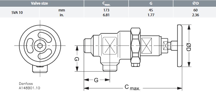 Danfoss Stop Valve SVA-S 10 A Angle + H-Wheel