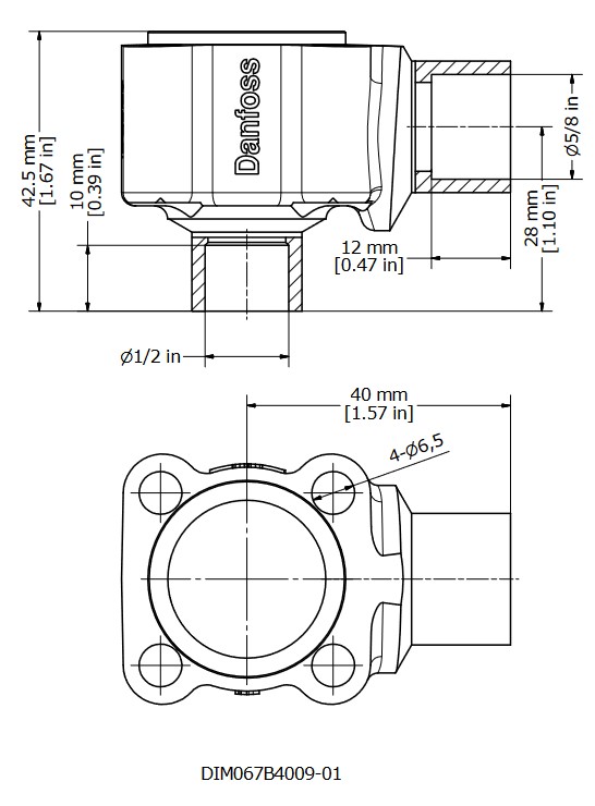 Valve Body TE5 Angle 1/2" ID Solder x 5/8" ID Solder