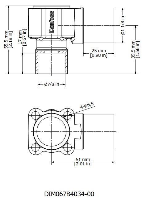 Valve Body TE5 Angle 7/8" ID Solder x 1-1/8" OD Solder