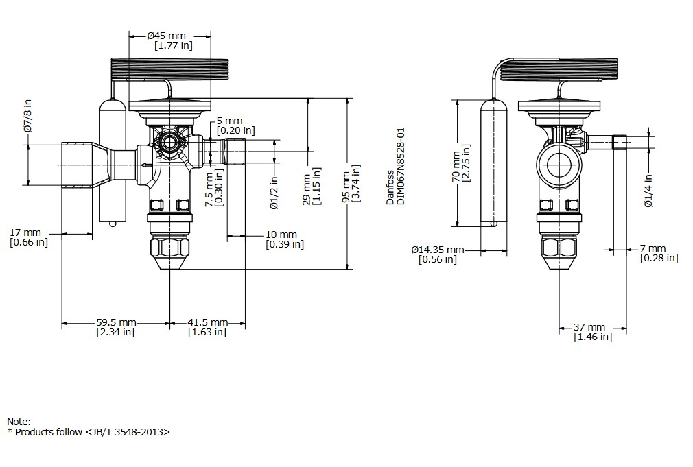 TX Valve TGE10 No6 R22 20.0kW Bi-Flow B/Port 1/2" x 7/8"