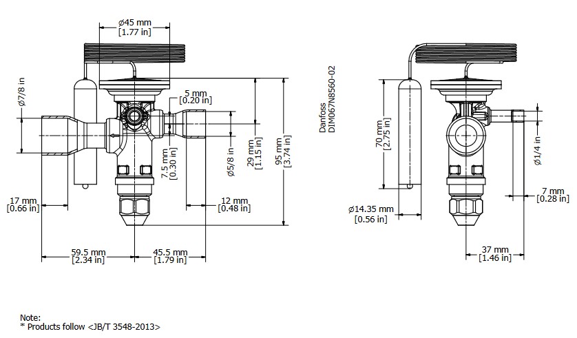 TX Valve TGE10 No6 R22 20.0kW Bi-Flow B/Port 5/8" x 7/8"