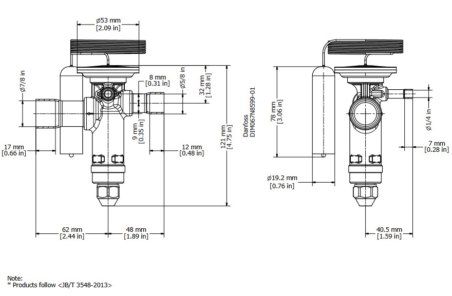 TX Valve TGE20 No12.5 R22 43.0kW Bi-Flow B/Port 5/8" x 7/8"