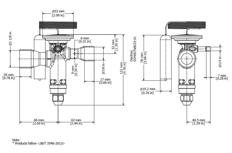 TX Valve TGE20 No20 R22 63.0kW Bi-Flow B/Port 7/8" x 1-1/8"