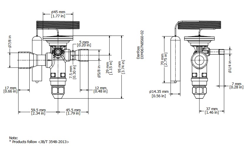 TX Valve TGE10 No6 R410A 24.0kW Bi-Flow B/Port 5/8" x 7/8"