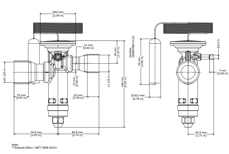 TX Valve TGE40 No26 R410A 110.0kW Bi-Flow B/Port 1-1/8" x 1-3/8"