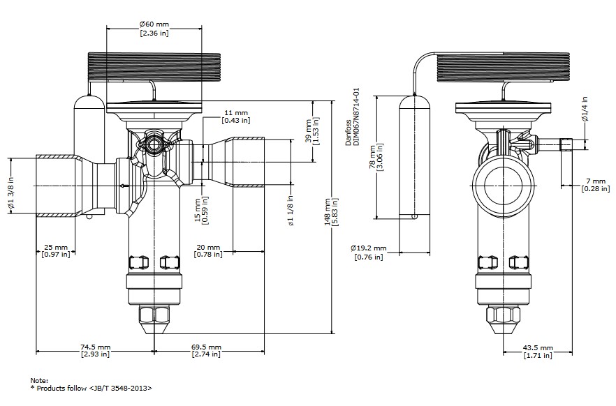 TX Valve TGE40 No30 R410A 125.0kW Bi-Flow B/Port 1-1/8" x 1-3/8"