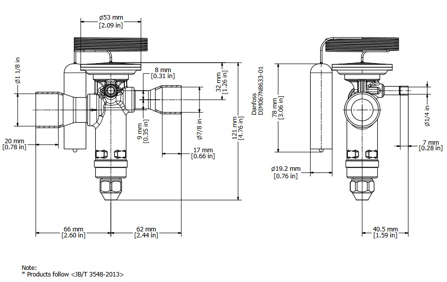 TX Valve TGE20 No16 R407C 53.0kW Bi-Flow B/Port 7/8" x 1-1/8"