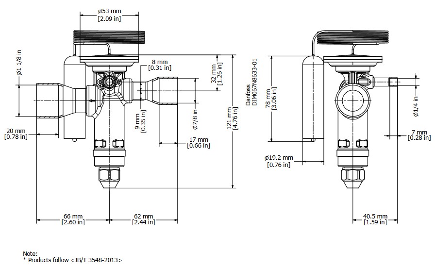 TX Valve TGE20 No20 R407C 62.0kW Bi-Flow B/Port 7/8" x 1-3/8"