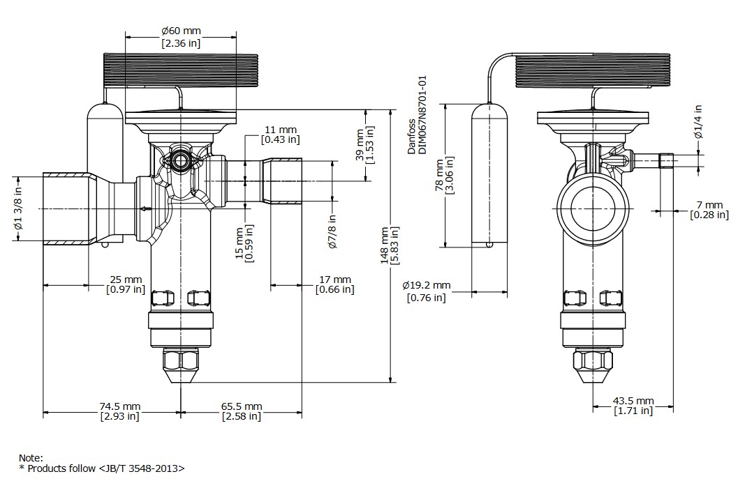 TX Valve TGE40 No26 R407C 84.0kW Bi-Flow B/Port 7/8" x 1-3/8"