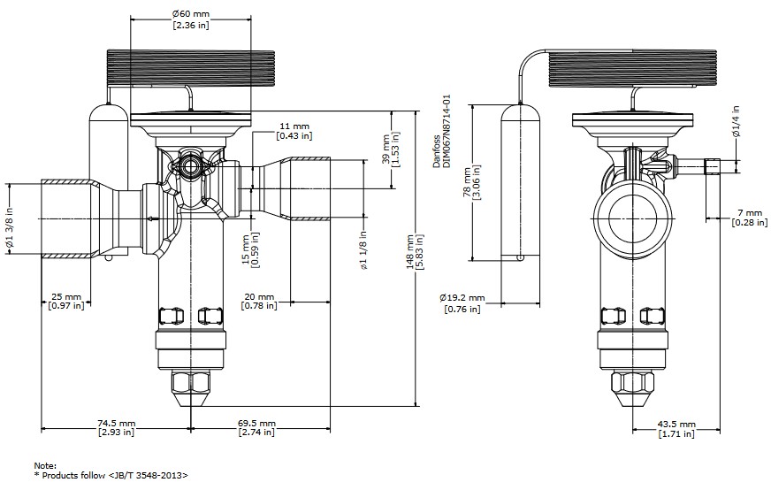 TX Valve TGE40 No40 R407C 121.0kW Bi-Flow B/Port 1-1/8" x 1-3/8"