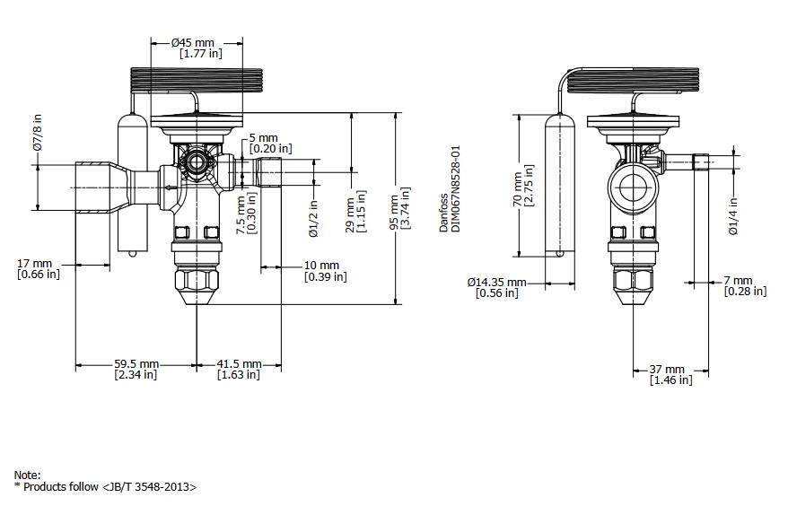 TX Valve TGE10 No4 R134a 8.0kW Bi-Flow B/Port 1/2" x 7/8"