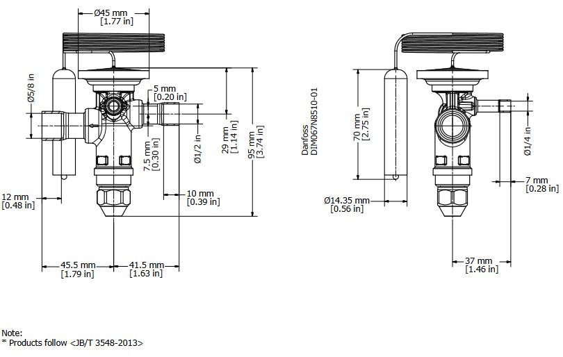 TX Valve TGE10 No6 R134a 12kW Bi-Flow B/Port 1/2" x 5/8"
