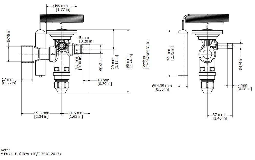 TX Valve TGE10 No6 R404A/R507 14.0kW Bi-Flow B/Port 1/2" x 7/8"