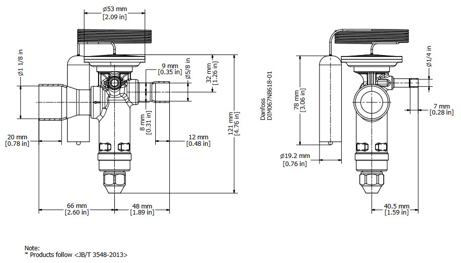 TX Valve TGE20 No16 R404A/R507 39.0kW Bi-Flow B/Port 5/8" x 1-1/8"
