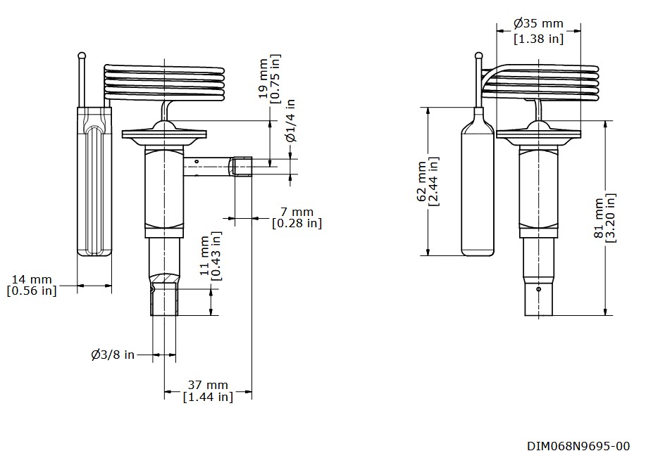 TX Valve TD1 No1 R134a/R513A Int Equal 0.8kW 1/4"ODF x 3/8"ODF
