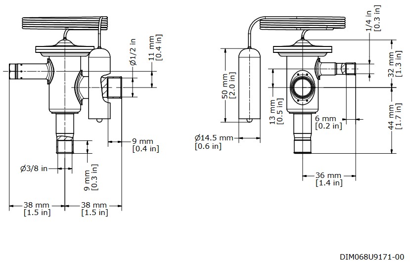 TX Valve TUBE No8 R134a Ext Equal 8.2kW Bi-Flow 3/8"x1/2"ODF
