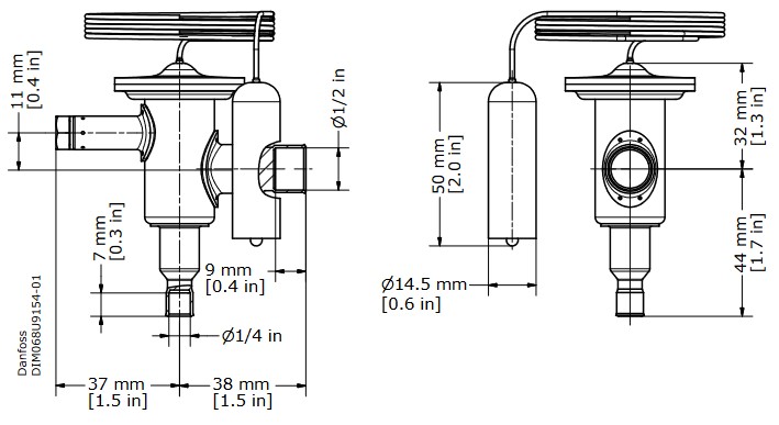 TX Valve TUB No1 R404A/R507 Int Equal 0.7kW 1/4"ODF x 1/2"ODF