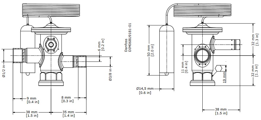TX Valve TUA R134a/R513A Internal Equal -40/+10C 3/8" x 1/2"ODF