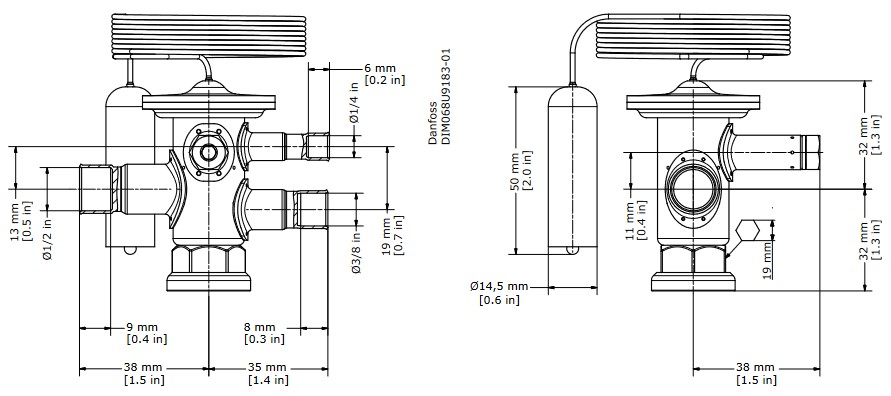 TX Valve TUAE R134a/R513A External Equal -40/+10C 3/8" x 1/2"ODF