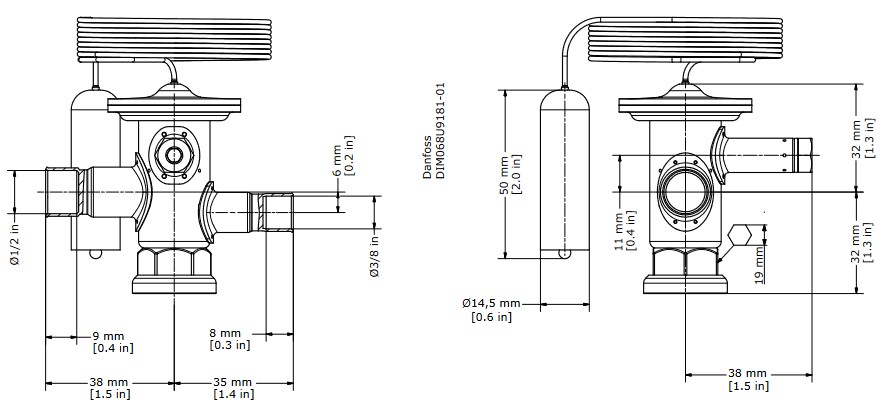 TX Valve TUA R22/R407C Internal Equal -40/+10C 3/8"ODF x 1/2"ODF