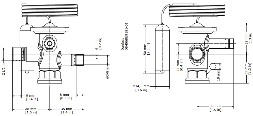 TX Valve TUA R404A Internal Equal -40/+10C 3/8"ODF x 1/2"ODF