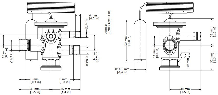 TX Valve TUAE R404A External Equal -40/+10C 3/8"ODF x 1/2"ODF