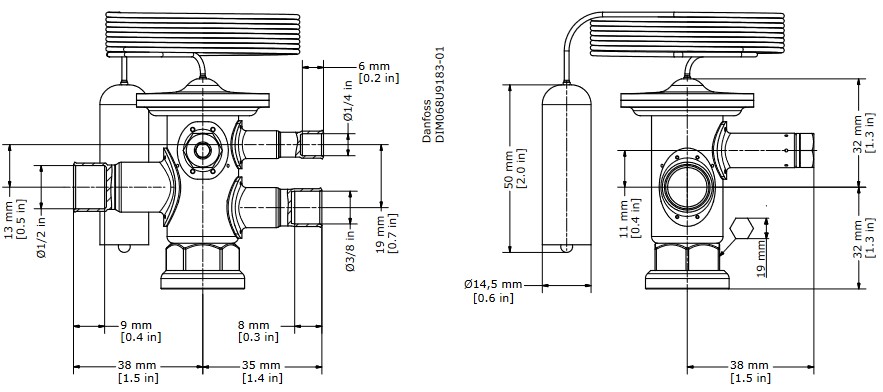 TX Valve TUAE R404A Ext Equal -40/+10C 3/8"ODF x 1/2"ODF MOP120