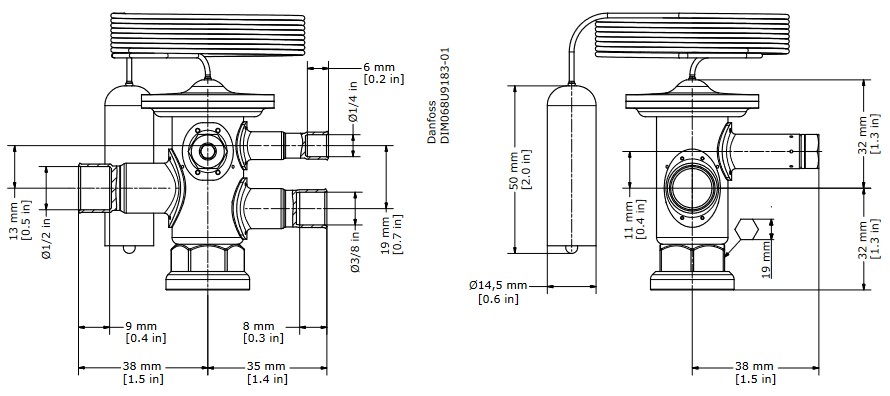 TX Valve TUAE R404A Ext Equal -40/-5C 3/8"ODF x 1/2"ODF MOP75