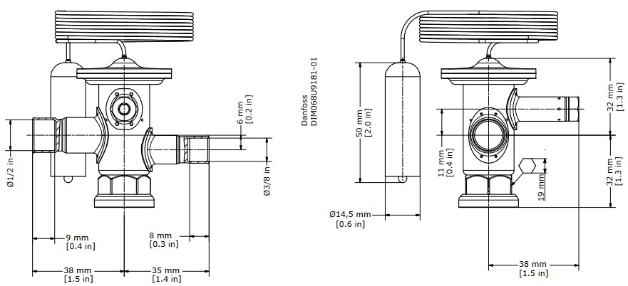 TX Valve TUA R407C Internal Equal -40/+10C 3/8"ODF x 1/2"ODF
