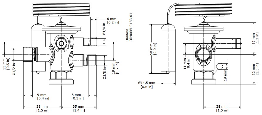 TX Valve TUAE R407C External Equal -40/+10C 3/8"ODF x 1/2"ODF