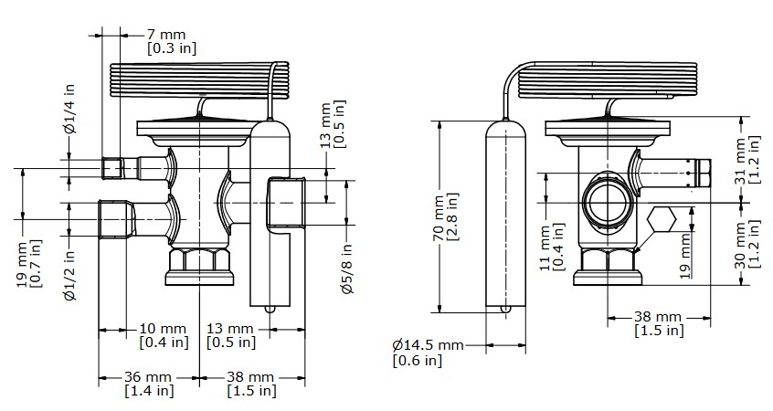 TX Valve TCAE R134A Ext Equal -40/+10C 1/2"ODF x 5/8"ODF
