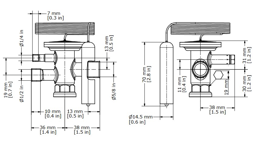 TX Valve TCAE R404A/R507 Ext Equal -40/+10C 1/2"ODF x 5/8"ODF