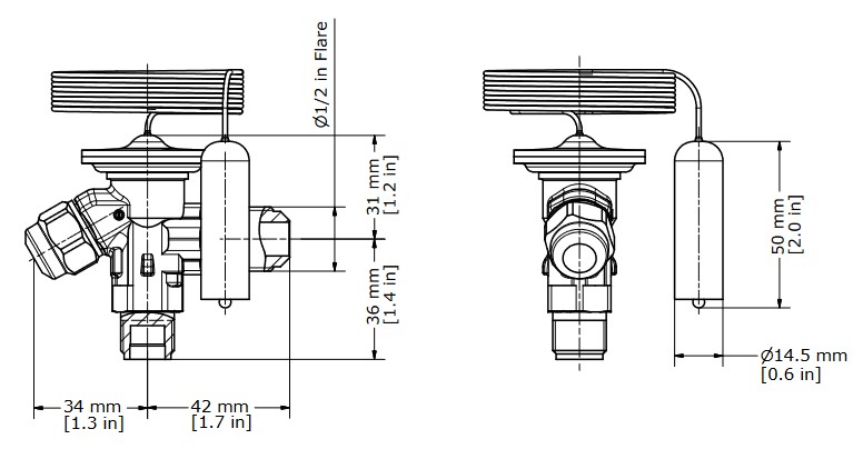 TX Valve TN2 R134a/R513A Int Equal -40/+10C 3/8" x 1/2" MSAE