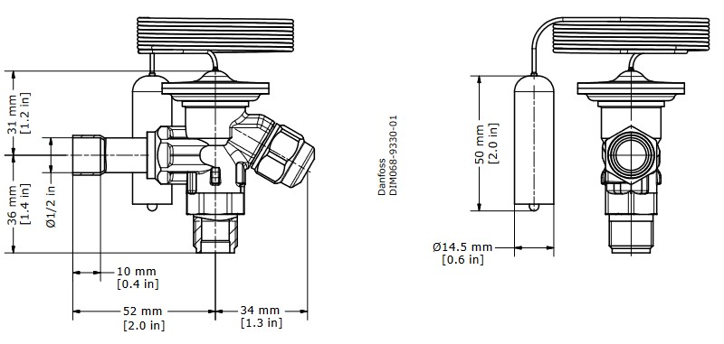 TX Valve TN2 R134a/R513A Int Equal -40/+10C 3/8"MSAE x 1/2"ODF