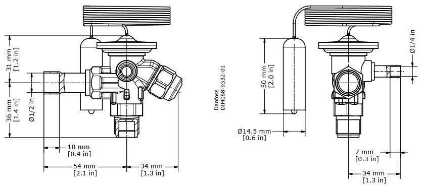 TX Valve TEN2 R134a/R513A Ext Equal -40/+10C 3/8"MSAE x 1/2"ODF