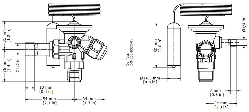 TX Valve TEN2 R134a/R513A Ext Equal -40/+10C 3/8"SAE x 1/2"ODF MOP55