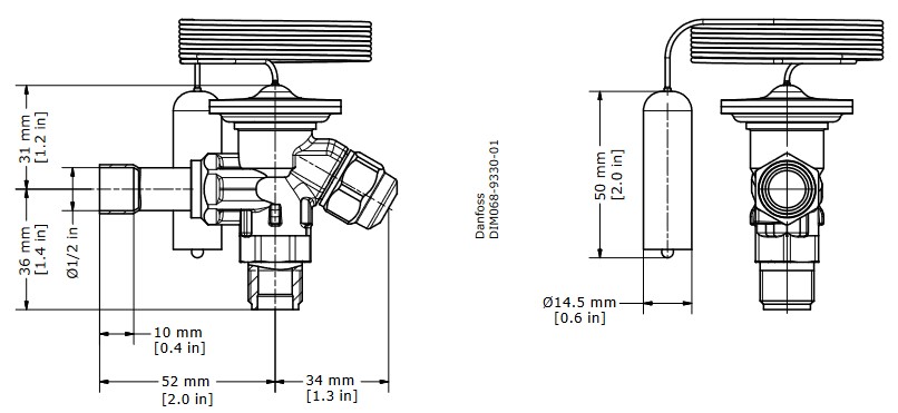 TX Valve TS2 R404A Int Equal -40/+10C 3/8"MSAE x 1/2"ODF