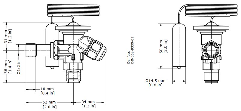 TX Valve TS2 R404A Int Equal -40/+10C 3/8"SAE x 1/2"ODF MOP120