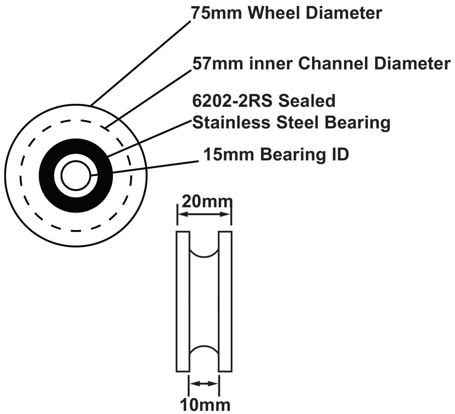 75mm Square Profile Wheel & Axle Assembly