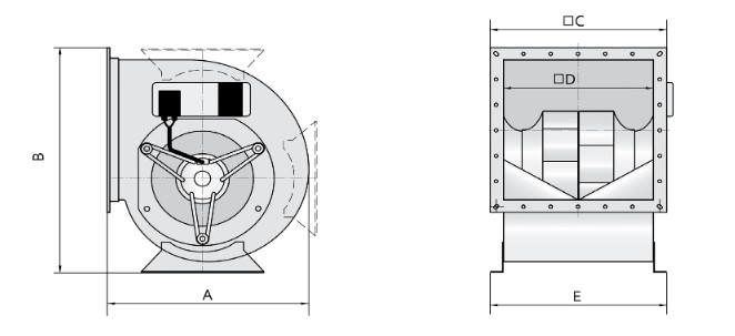 Radial Fan Backward Curve - Double Inlet 380-480V EC 12" x 12"