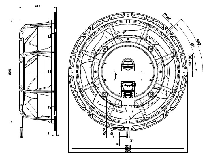 Radial Fan Backward Curve EC Plastic Ring Mount 200mm 240V 