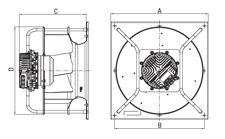 Radial Fan Backward Curved EC 250mm 200-277V (Radi-Pac)