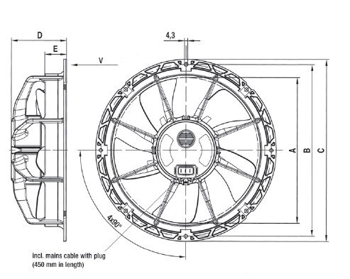 Energy Saving Motor Axial Fan 200mm - Flats on Ring (V&A)