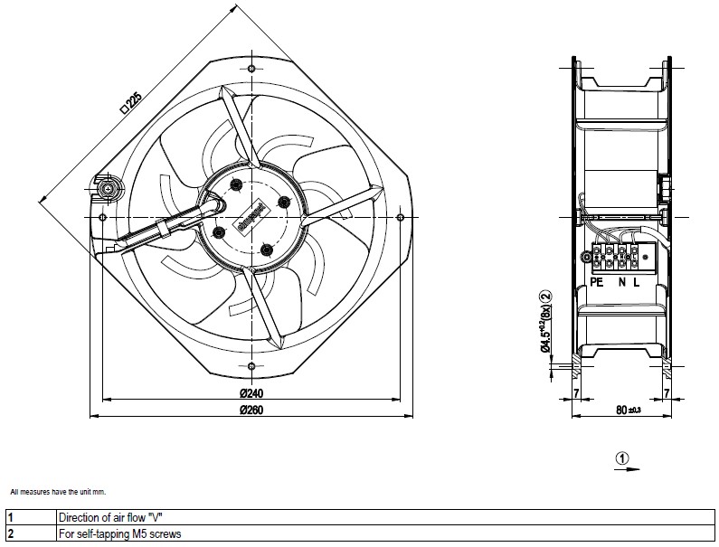 Compact Axial Fan - 230V - 1~2 Pole - 200mm