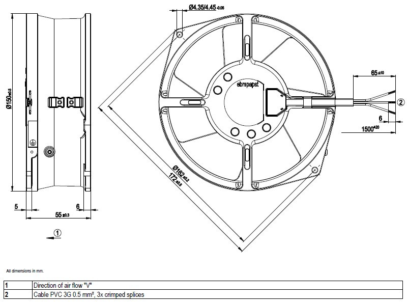 Compact Axial Fan - 230V - 1~2 Pole - 130mm