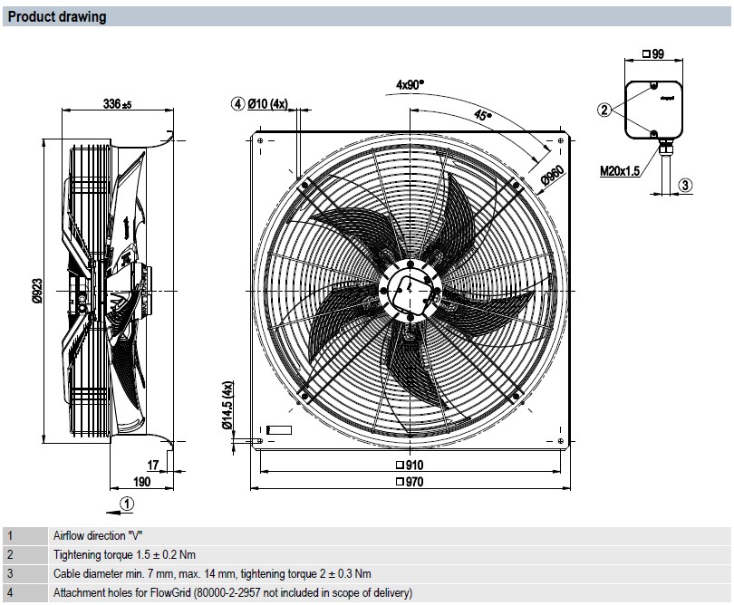 Axial Fan - 800mm - 3PH 6 Pole - with Square Plate (Induced)